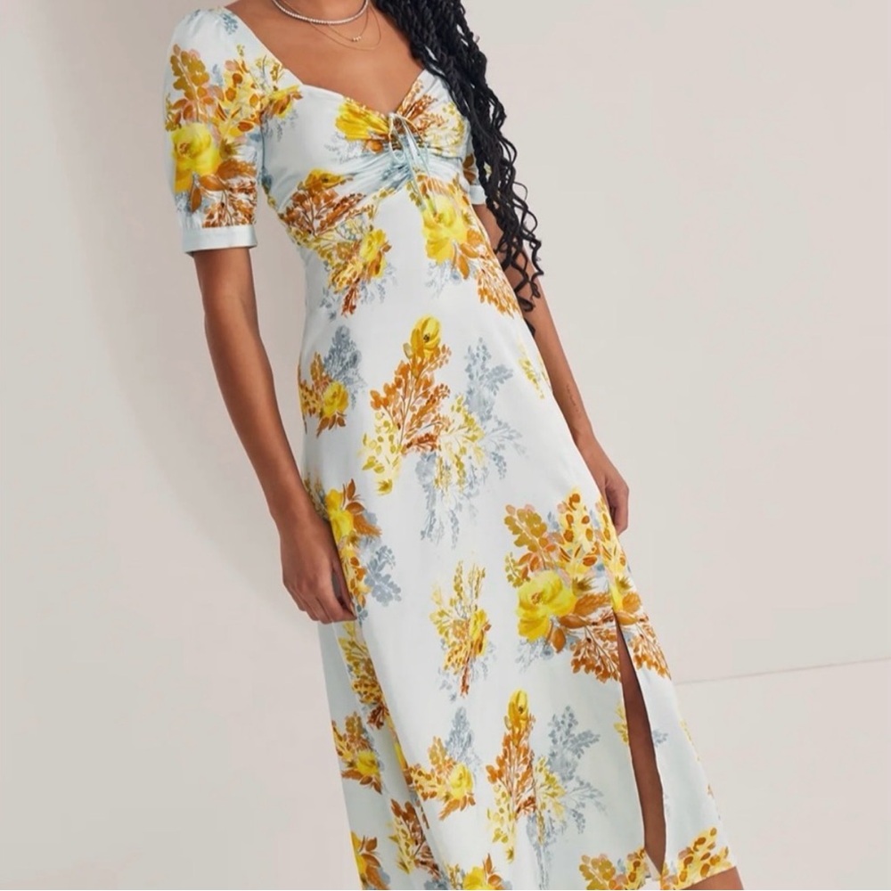 Favorite Daughter Blue and Yellow Floral Midi Dress